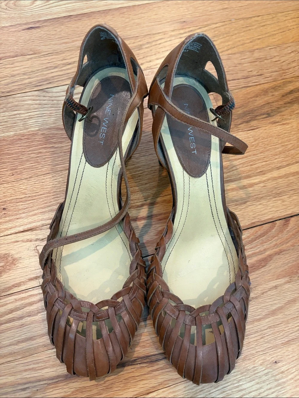 Nine West Brown Woven Leather Heels